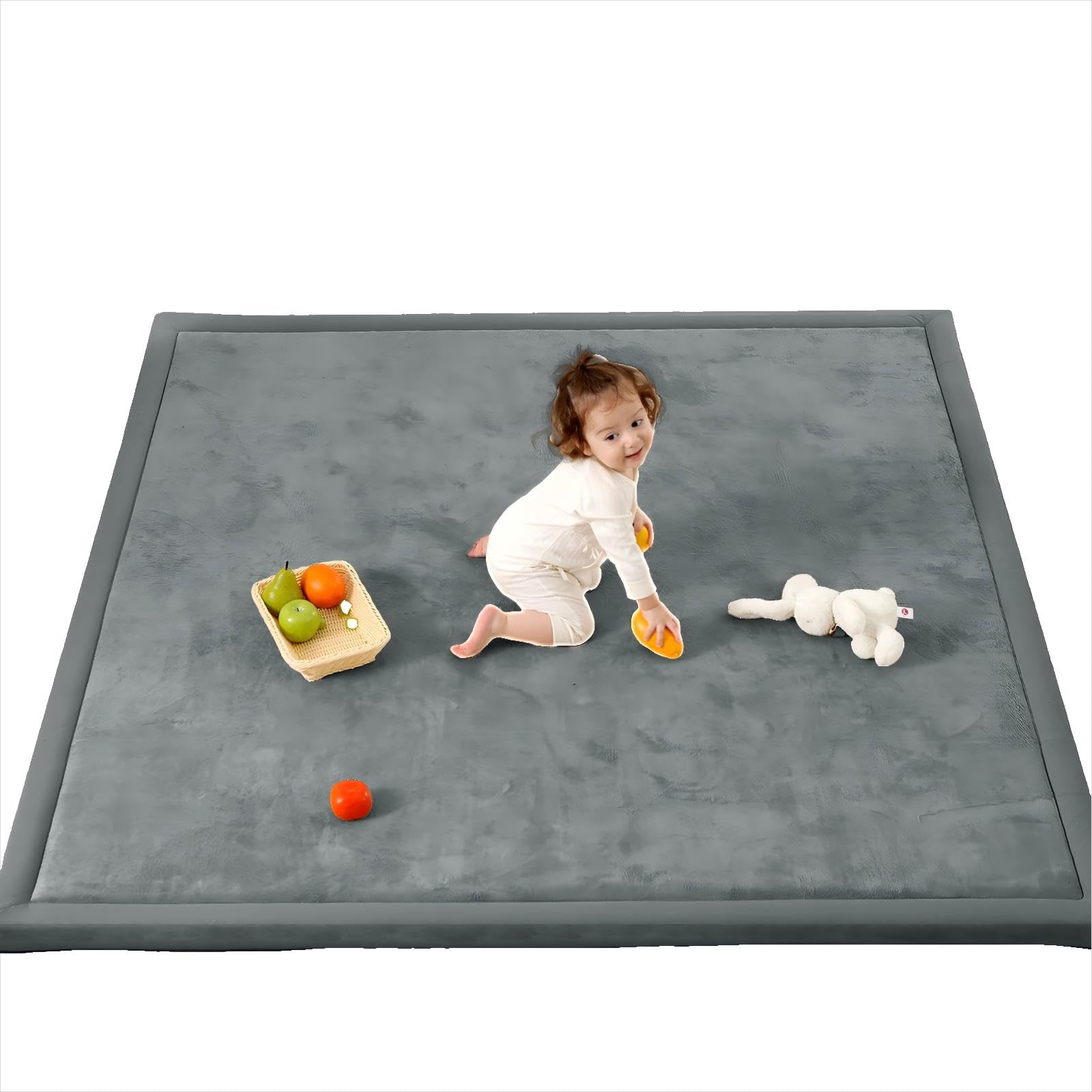 1.3" Thick Baby Play Mat for Floor, 79x118 Large Foam Tummy Time Mat, Padded Support Soft Plush Nursery Rug for Infant Kids Toddler Crawling Kick Activity (Light Grey)