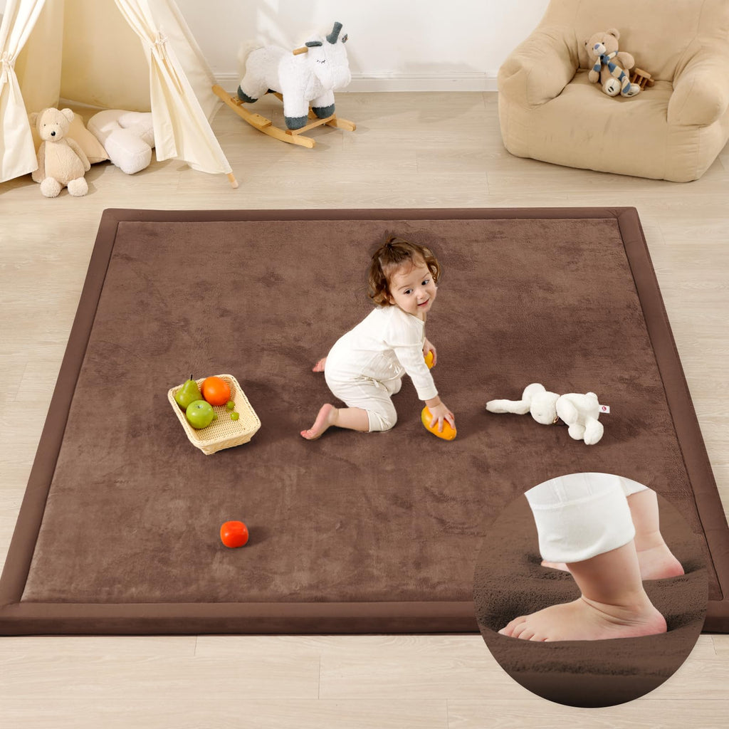 1.3" Thick Baby Play Mat for Floor, 79x118 Large Foam Tummy Time Mat, Padded Support Soft Plush Nursery Rug for Infant Kids Toddler Crawling Kick Activity (Light Grey)