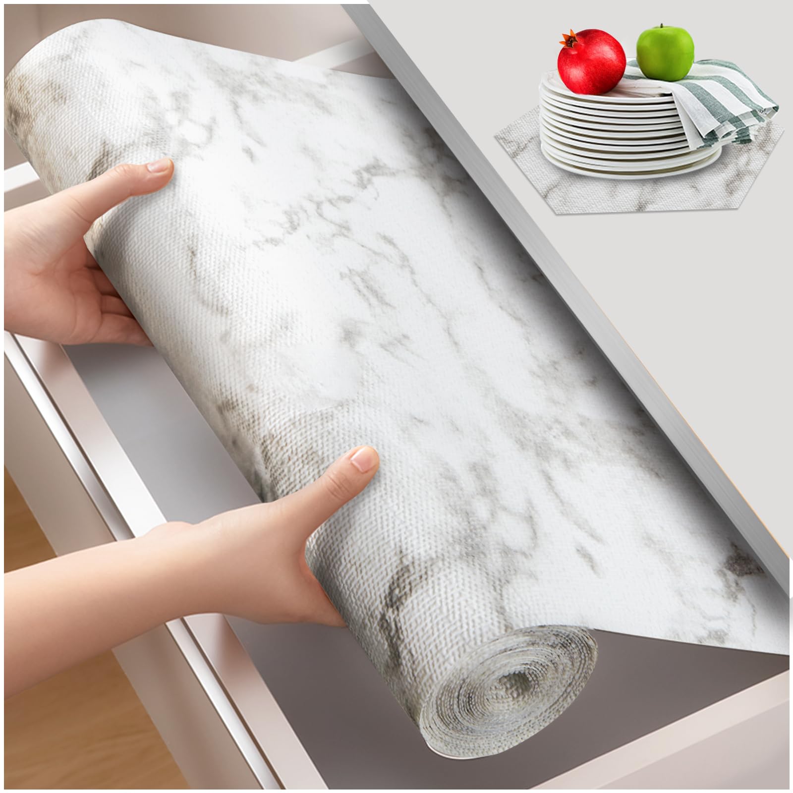 Beautysaid Shelf and Drawer Liner for Kitchen Cabinet, Non Adhesive Non Slip Shelf Paper Waterproof Washable Thickened for Dresser Pantry Shelve Bathroom Protector Liner(White,12 in x 10 FT)