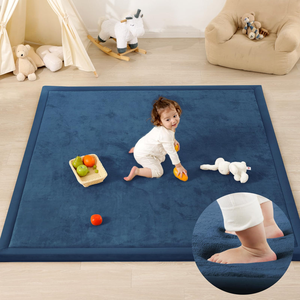 1.3" Thick Baby Play Mat for Floor, 79x118 Large Foam Tummy Time Mat, Padded Support Soft Plush Nursery Rug for Infant Kids Toddler Crawling Kick Activity (Light Grey)