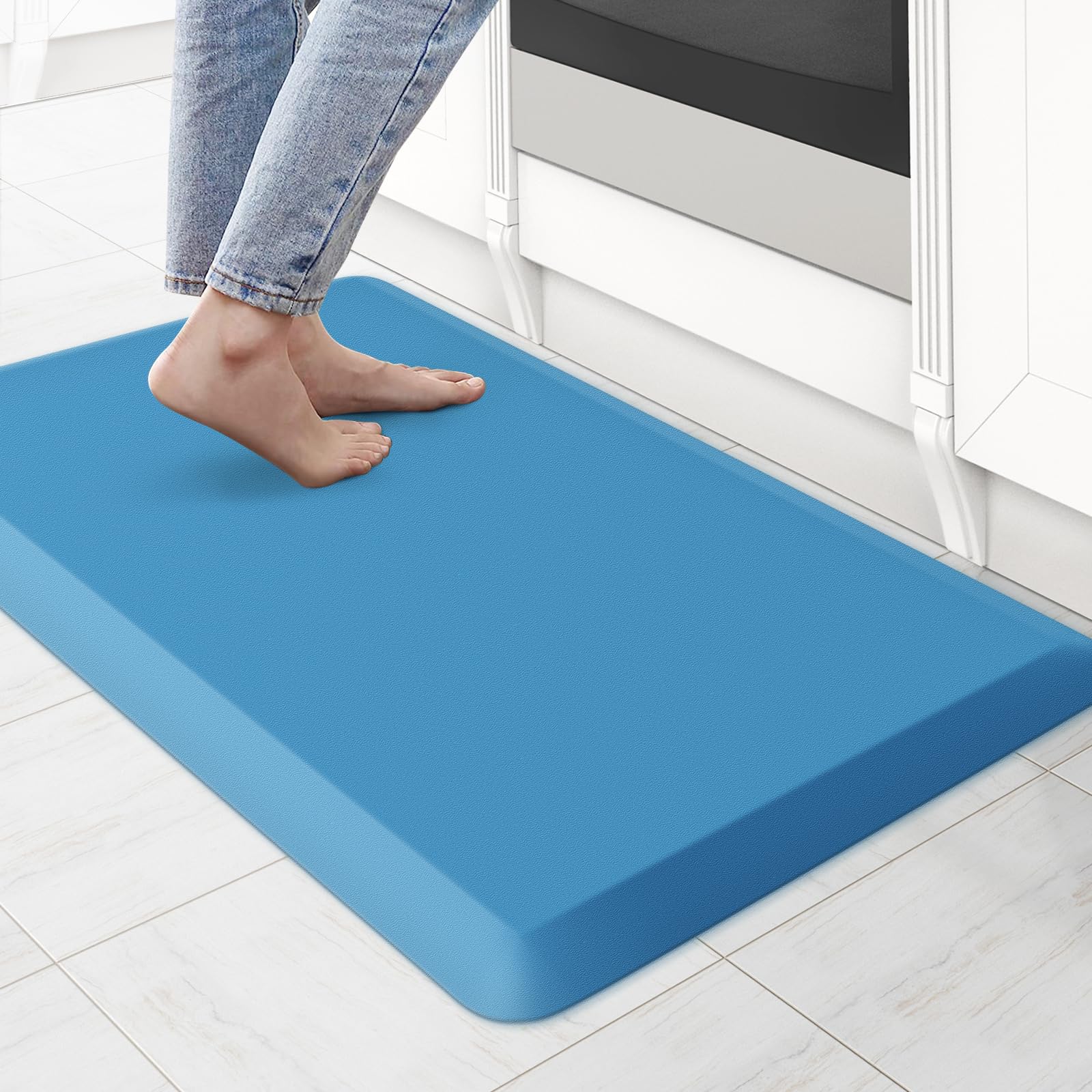 KitchenClouds Kitchen Mat Cushioned Anti Fatigue Rug 17.3"x28" Waterproof, Non Slip, Standing and Comfort Desk/Floor Mats for House Sink Office (Black)