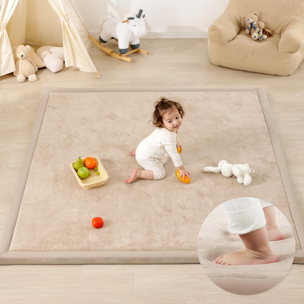 1.3" Thick Baby Play Mat for Floor, 79x118 Large Foam Tummy Time Mat, Padded Support Soft Plush Nursery Rug for Infant Kids Toddler Crawling Kick Activity (Light Grey)