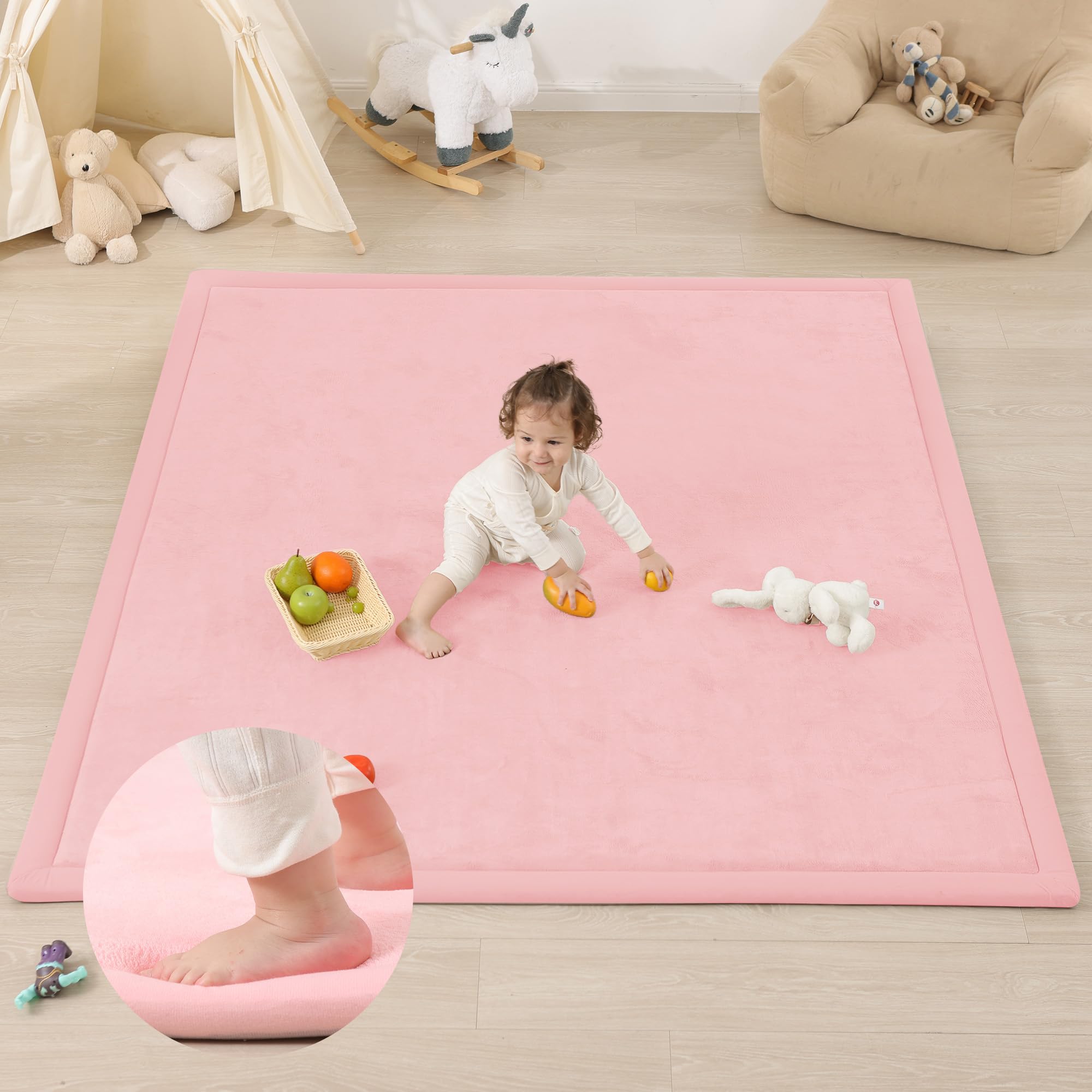 1.3" Thick Baby Play Mat for Floor, 79x118 Large Foam Tummy Time Mat, Padded Support Soft Plush Nursery Rug for Infant Kids Toddler Crawling Kick Activity (Light Grey)