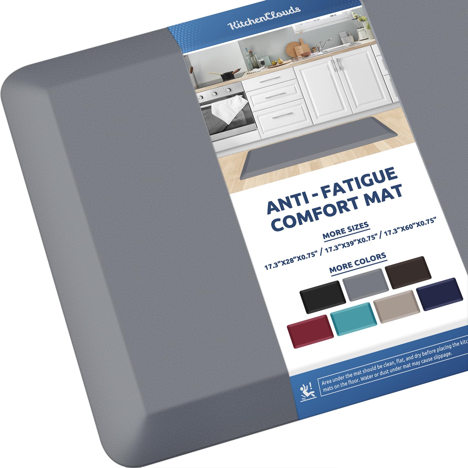 KitchenClouds Kitchen Mat Cushioned Anti Fatigue Rug 17.3"x28" Waterproof, Non Slip, Standing and Comfort Desk/Floor Mats for House Sink Office (Black)