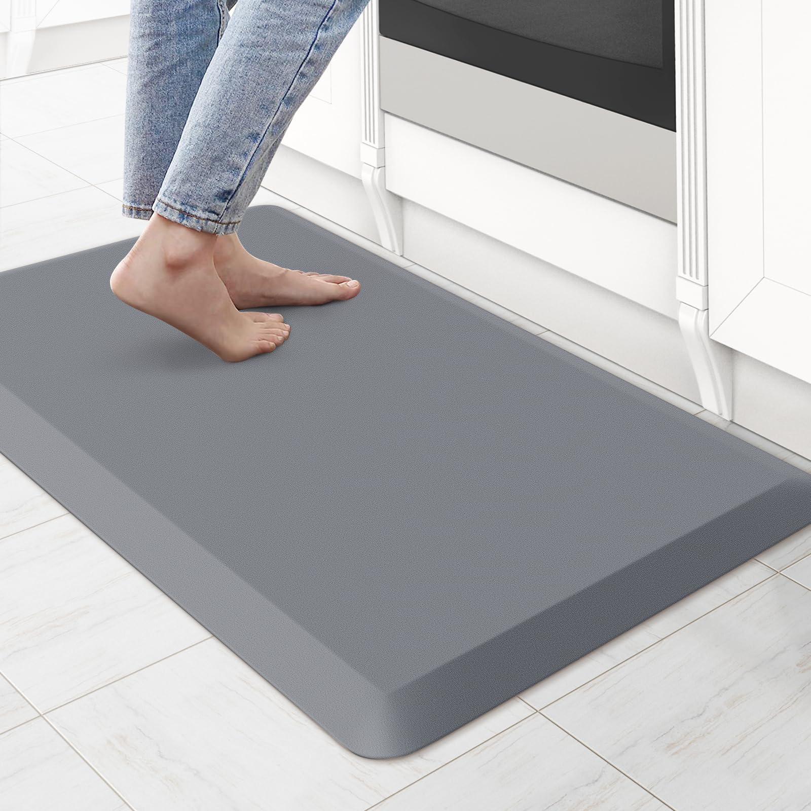 KitchenClouds Kitchen Mat Cushioned Anti Fatigue Rug 17.3"x28" Waterproof, Non Slip, Standing and Comfort Desk/Floor Mats for House Sink Office (Black)