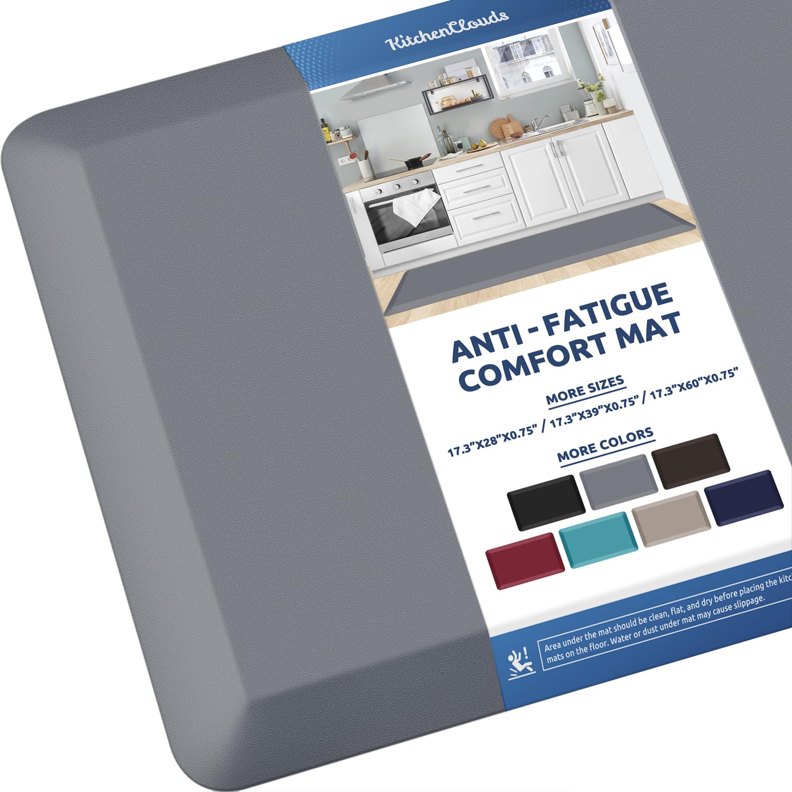 KitchenClouds Kitchen Mat Cushioned Anti Fatigue Rug 17.3"x28" Waterproof, Non Slip, Standing and Comfort Desk/Floor Mats for House Sink Office (Black)