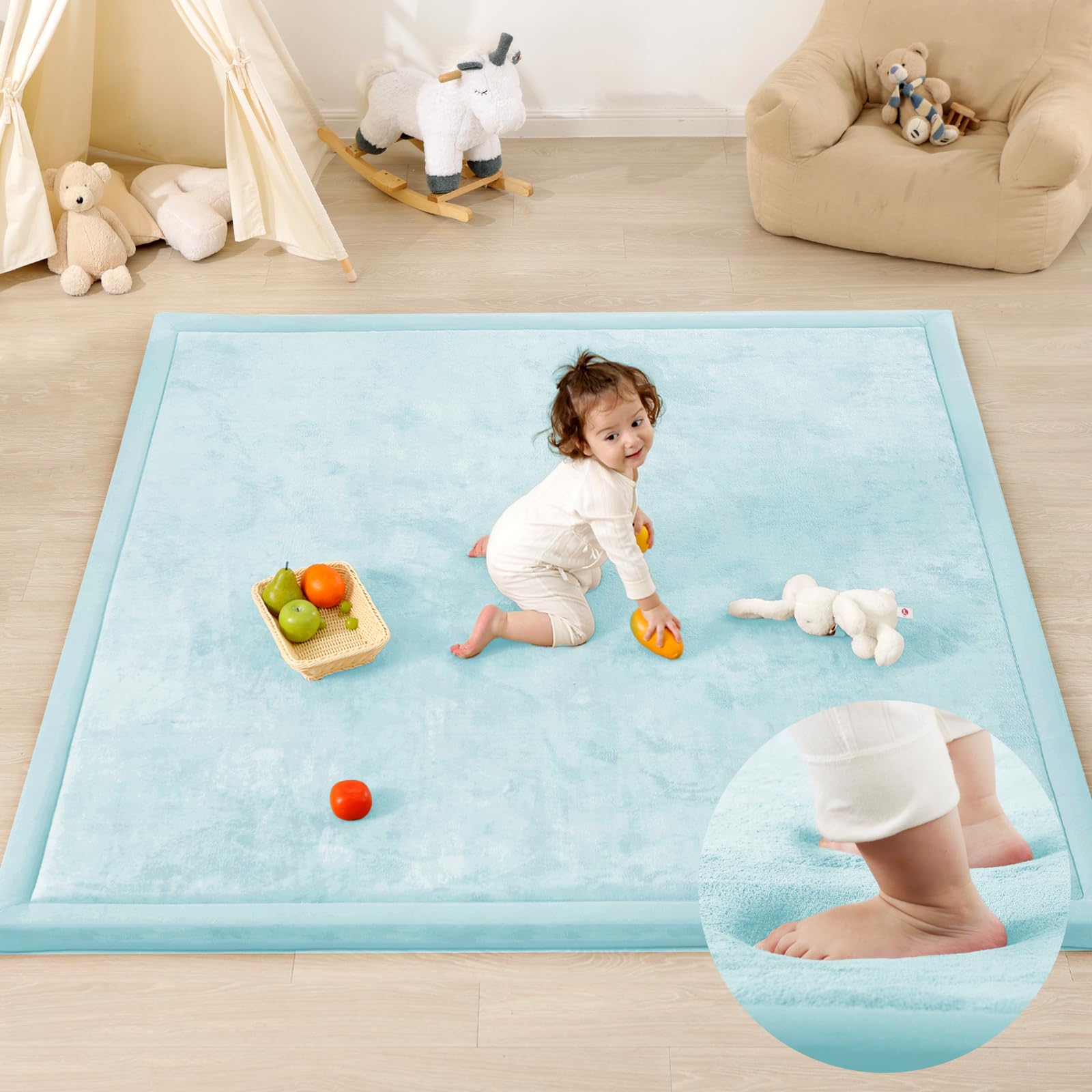 1.3" Thick Baby Play Mat for Floor, 79x118 Large Foam Tummy Time Mat, Padded Support Soft Plush Nursery Rug for Infant Kids Toddler Crawling Kick Activity (Light Grey)
