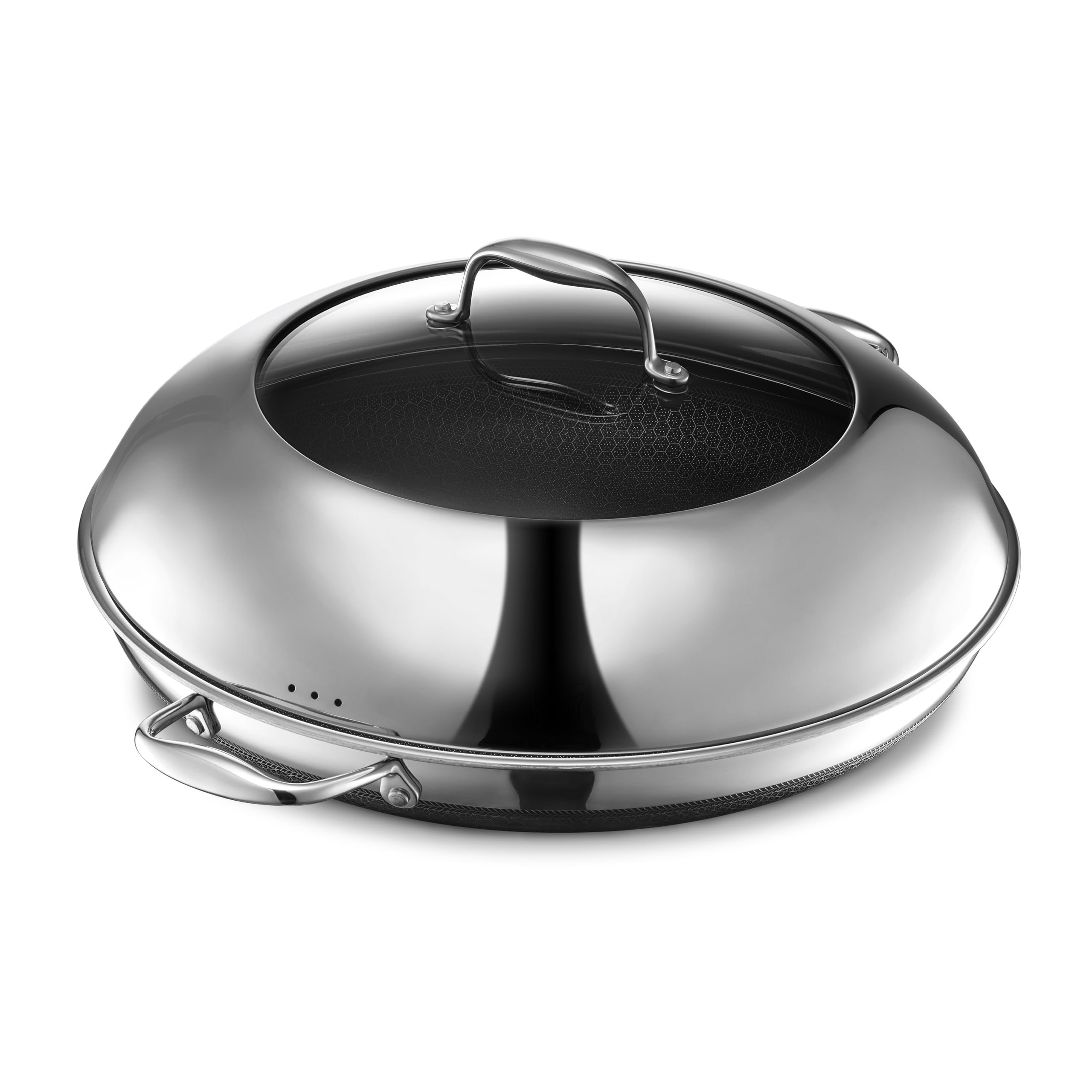 HexClad Hybrid Nonstick 12-Inch Frying Pan with Tempered Glass Lid, Stay-Cool Handle, Dishwasher-Friendly, Oven-Safe Up to 900°F, Induction Ready, Compatible with All Cooktops