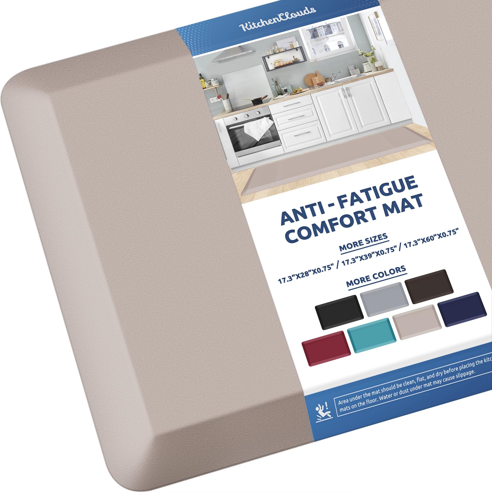 KitchenClouds Kitchen Mat Cushioned Anti Fatigue Rug 17.3"x28" Waterproof, Non Slip, Standing and Comfort Desk/Floor Mats for House Sink Office (Black)