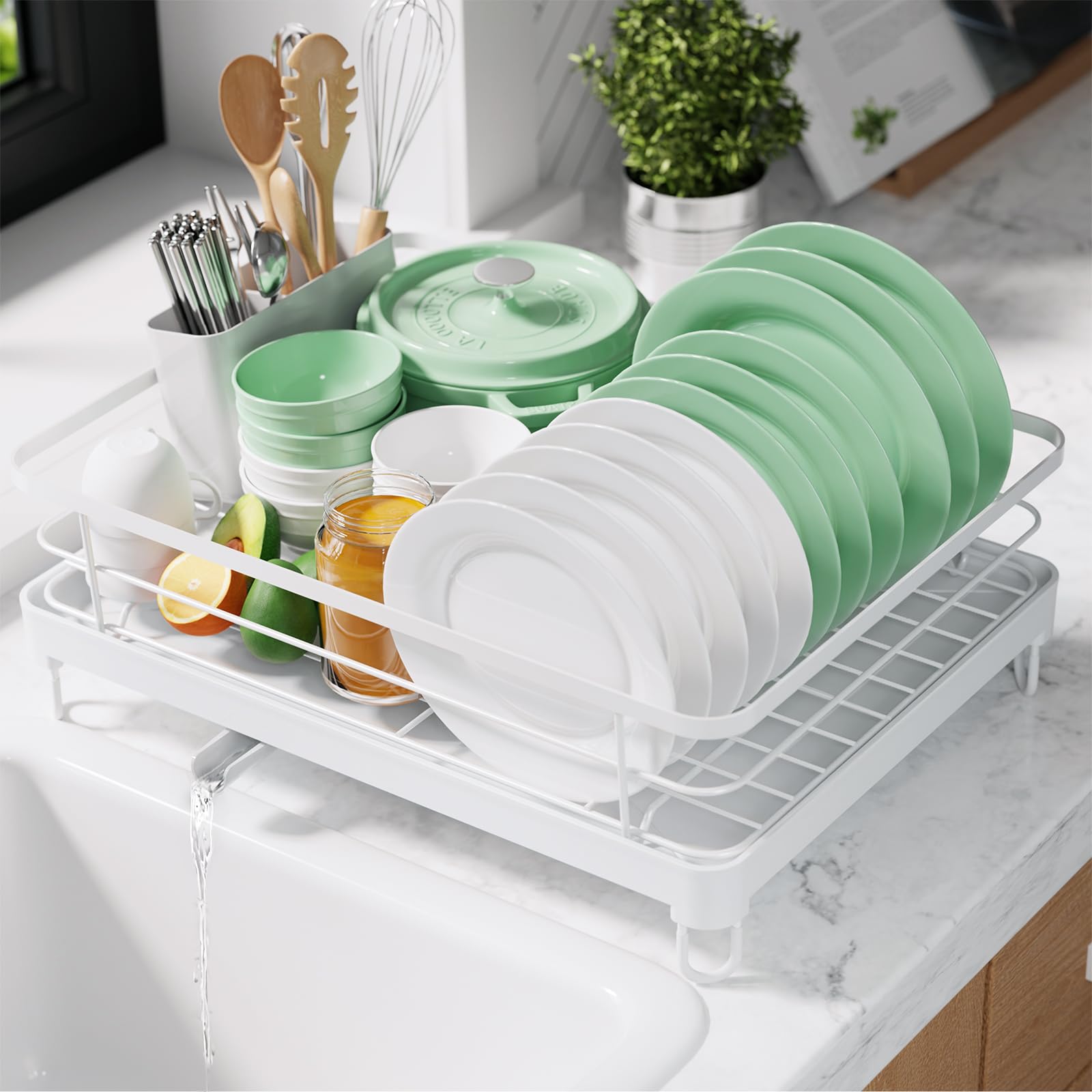 Kitsure Dish Drying Rack for Kitchen Counter, Stainless Steel Sink Organization and Storage Essentials with Cutlery Holder, Home and Appartment Decor, 12''W x 15.5''L, Black