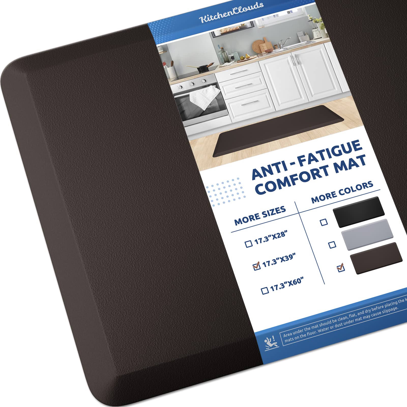 KitchenClouds Kitchen Mat Cushioned Anti Fatigue Rug 17.3"x28" Waterproof, Non Slip, Standing and Comfort Desk/Floor Mats for House Sink Office (Black)