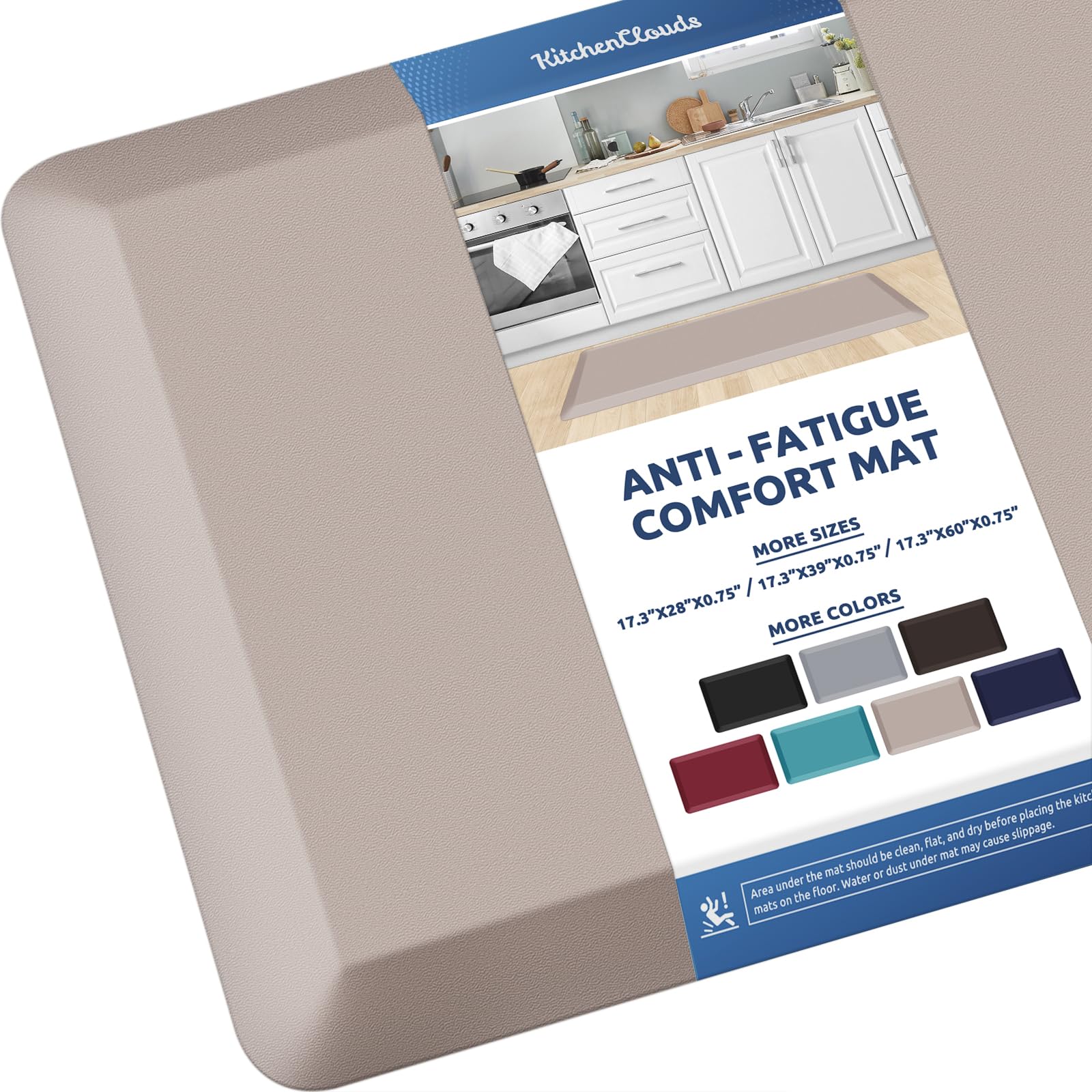 KitchenClouds Kitchen Mat Cushioned Anti Fatigue Rug 17.3"x28" Waterproof, Non Slip, Standing and Comfort Desk/Floor Mats for House Sink Office (Black)