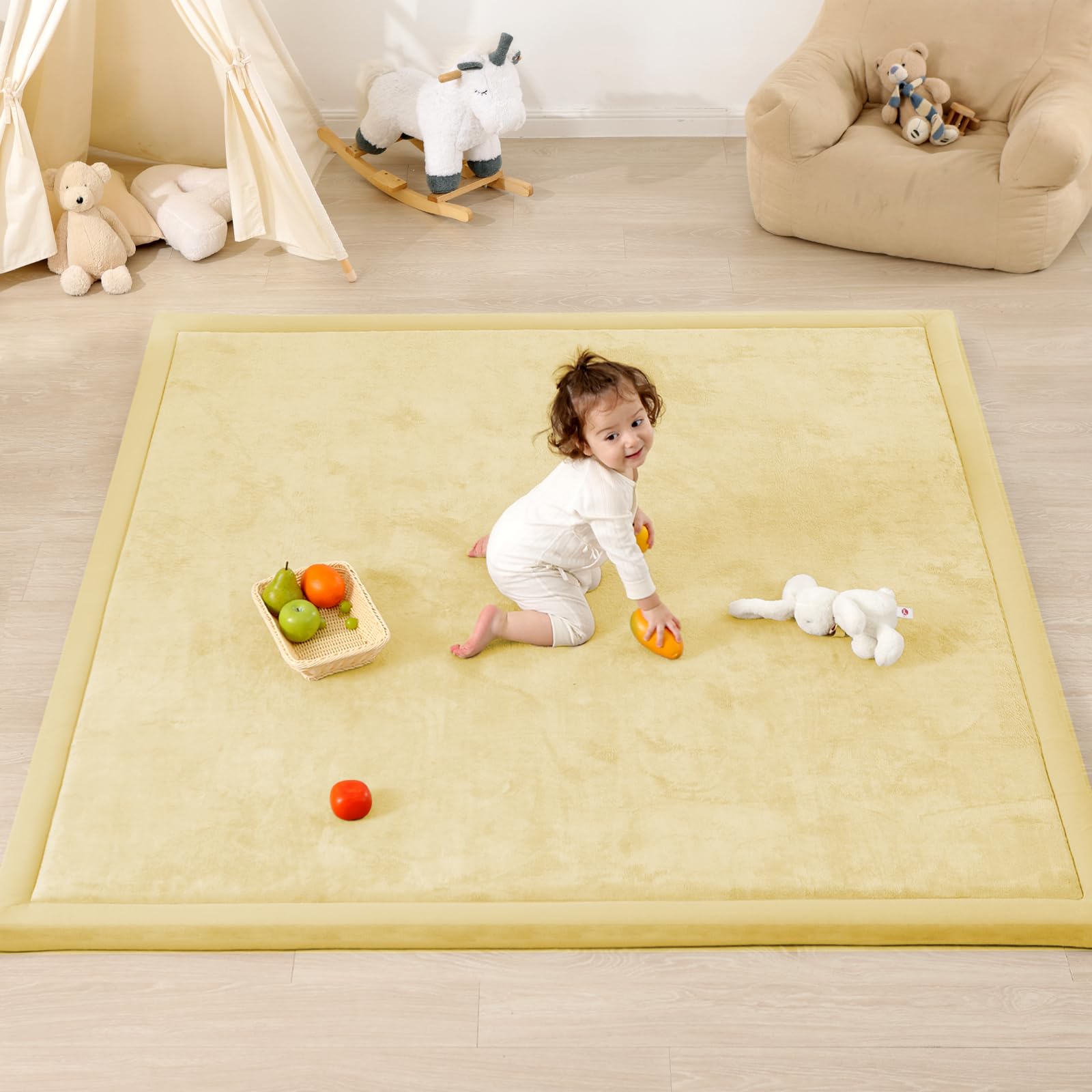1.3" Thick Baby Play Mat for Floor, 79x118 Large Foam Tummy Time Mat, Padded Support Soft Plush Nursery Rug for Infant Kids Toddler Crawling Kick Activity (Light Grey)