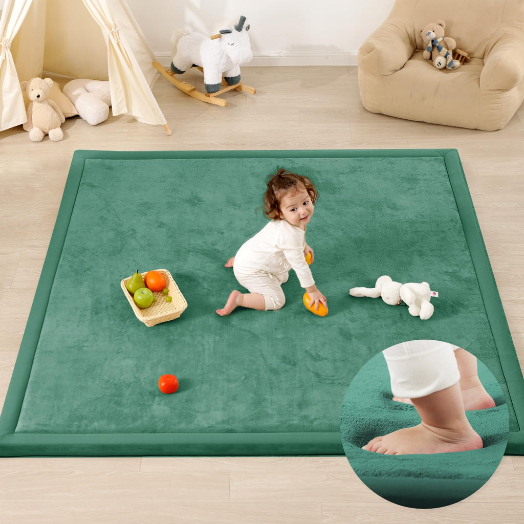 1.3" Thick Baby Play Mat for Floor, 79x118 Large Foam Tummy Time Mat, Padded Support Soft Plush Nursery Rug for Infant Kids Toddler Crawling Kick Activity (Light Grey)