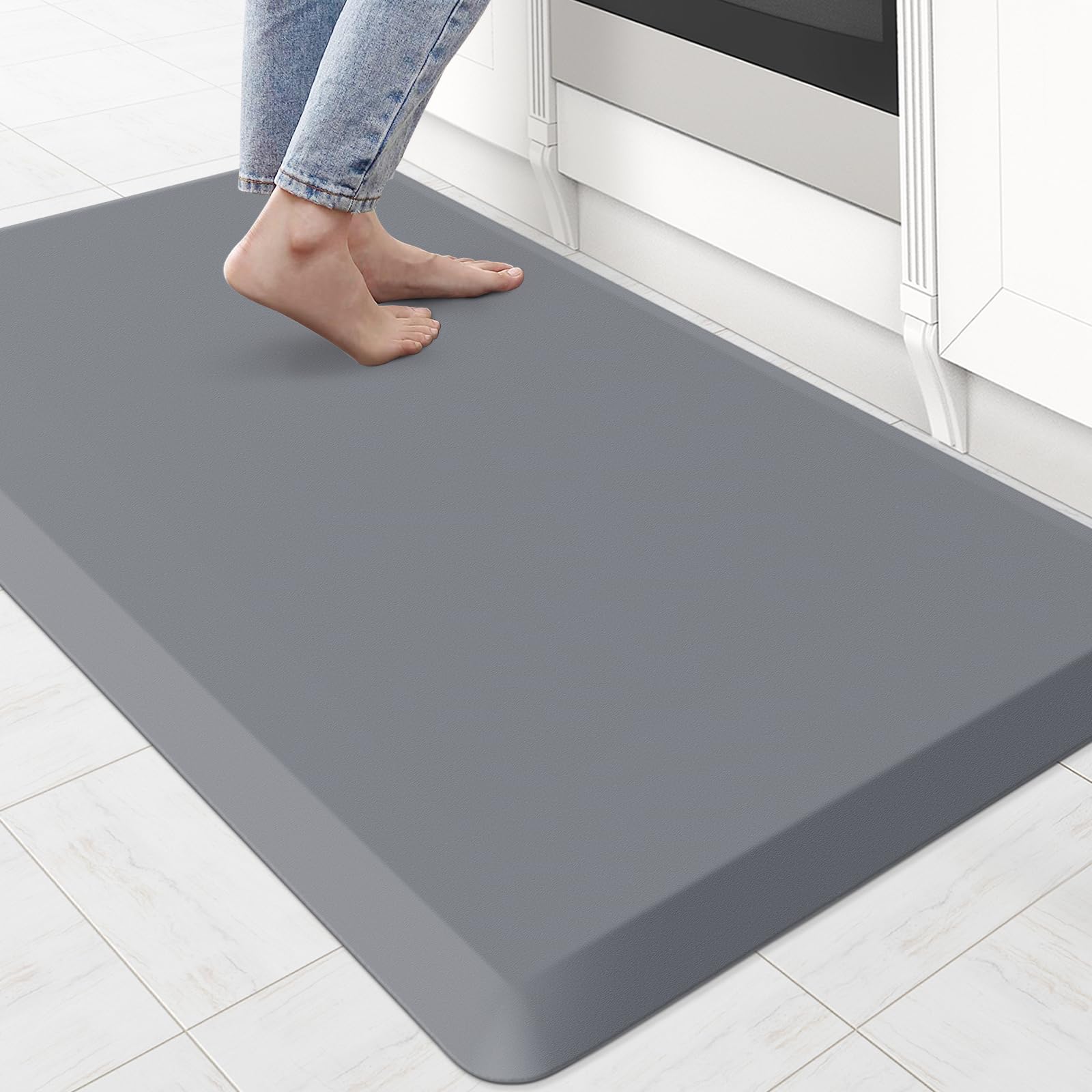 KitchenClouds Kitchen Mat Cushioned Anti Fatigue Rug 17.3"x28" Waterproof, Non Slip, Standing and Comfort Desk/Floor Mats for House Sink Office (Black)