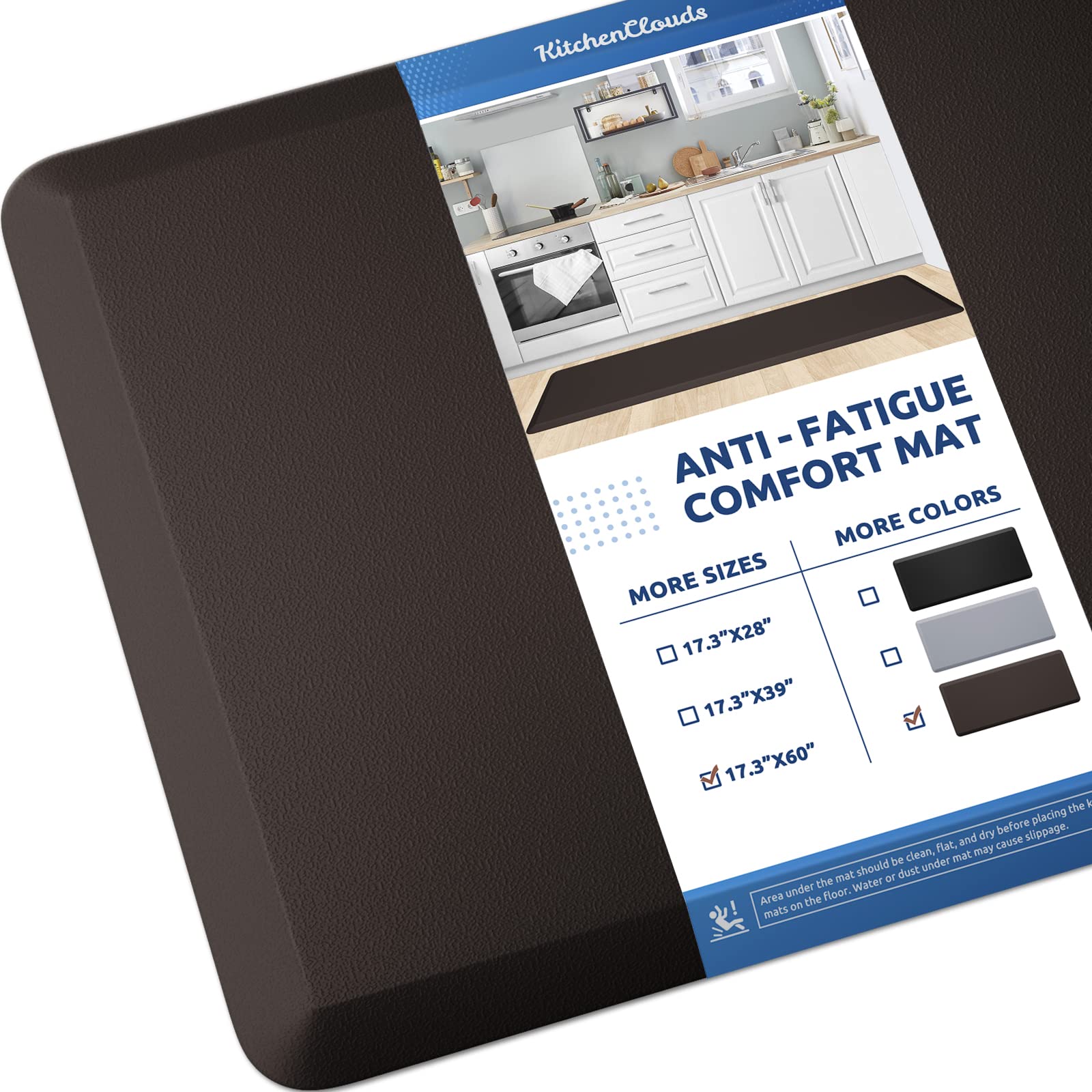 KitchenClouds Kitchen Mat Cushioned Anti Fatigue Rug 17.3"x28" Waterproof, Non Slip, Standing and Comfort Desk/Floor Mats for House Sink Office (Black)