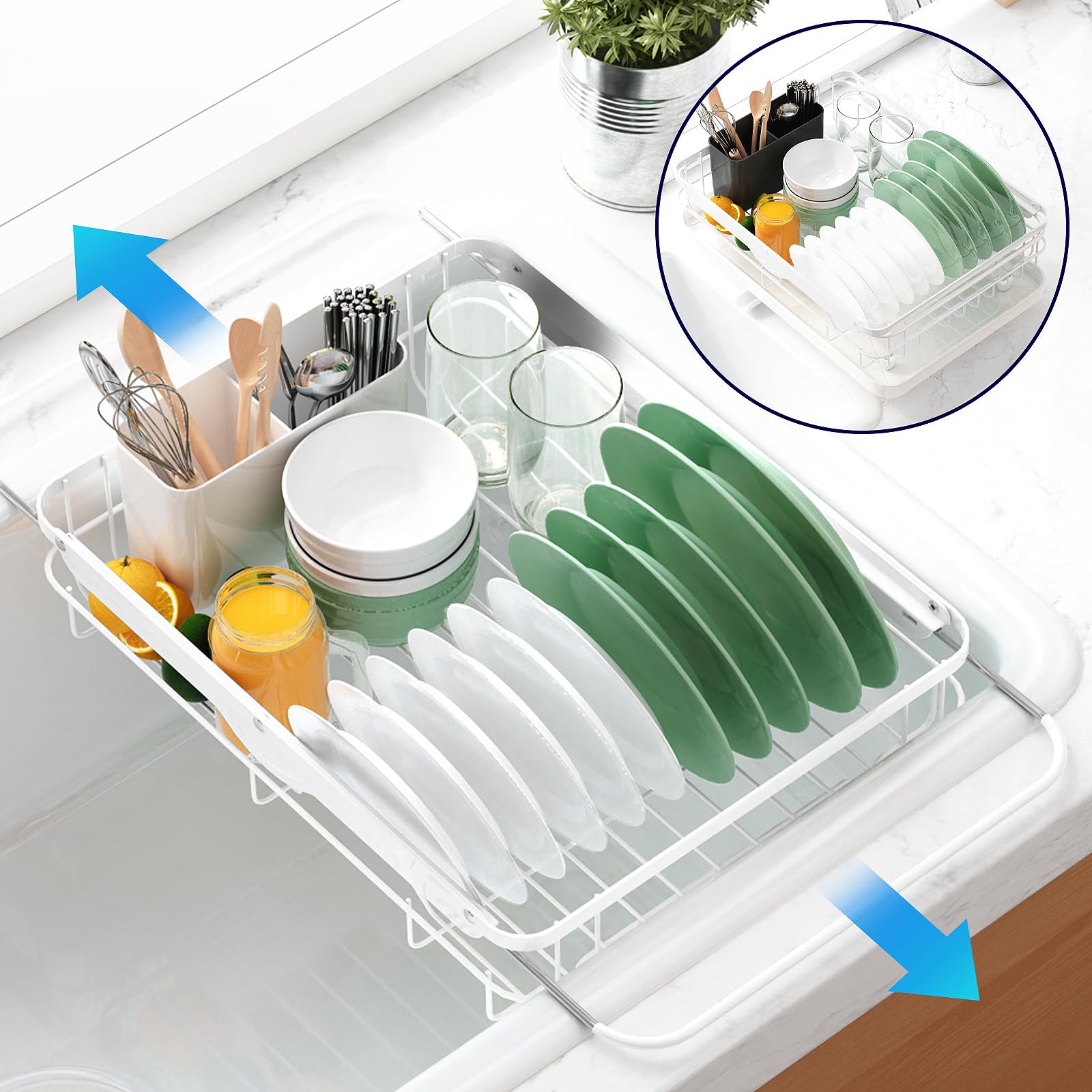 Kitsure Dish Drying Rack for Kitchen Counter, Stainless Steel Sink Organization and Storage Essentials with Cutlery Holder, Home and Appartment Decor, 12''W x 15.5''L, Black