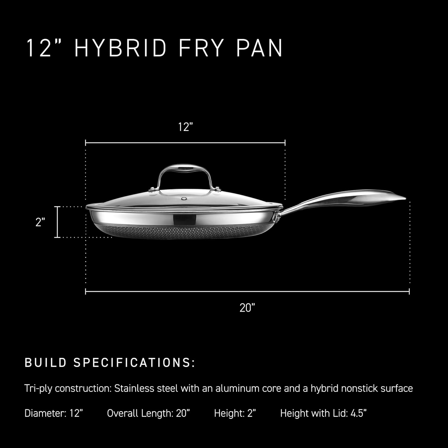 HexClad Hybrid Nonstick 12-Inch Frying Pan with Tempered Glass Lid, Stay-Cool Handle, Dishwasher-Friendly, Oven-Safe Up to 900°F, Induction Ready, Compatible with All Cooktops