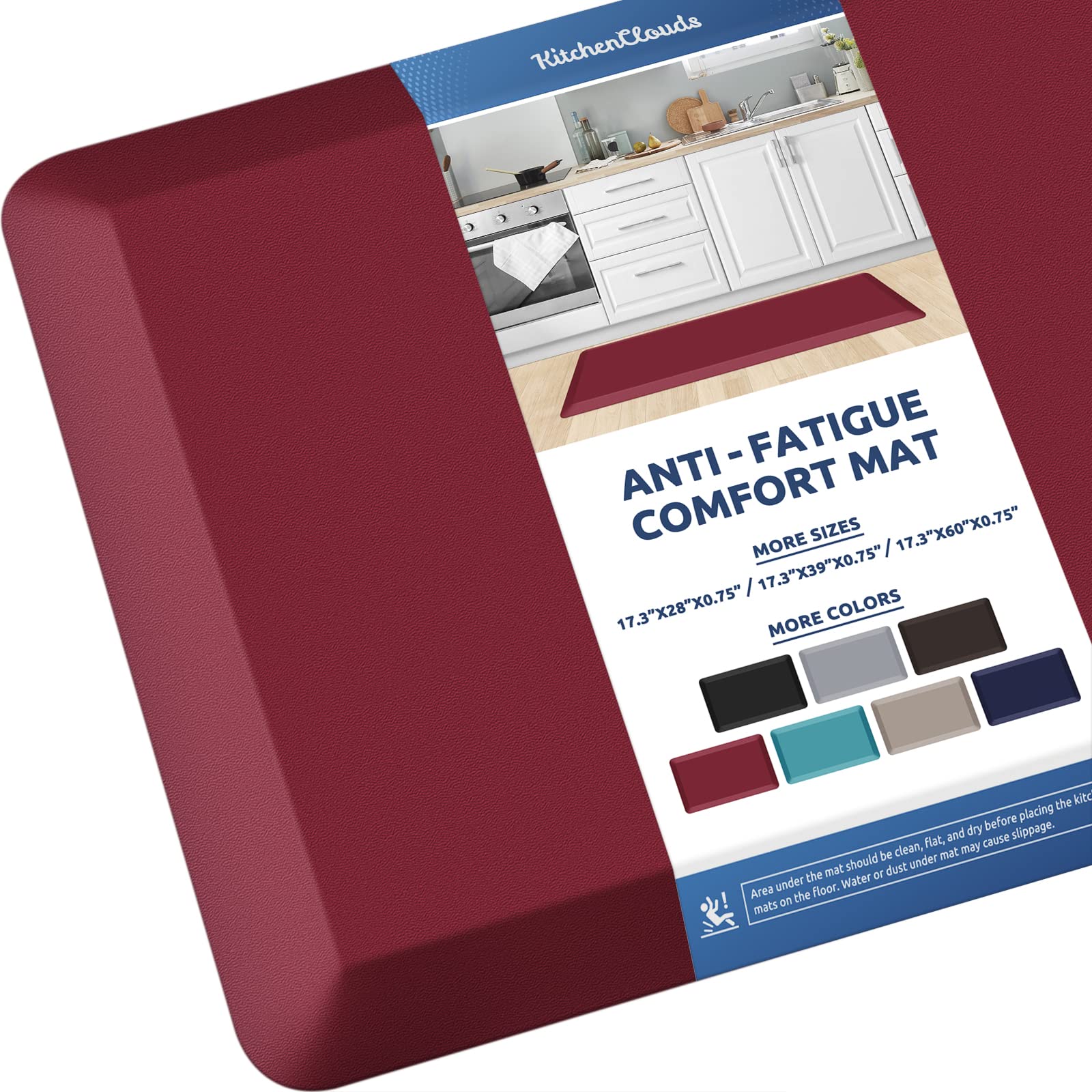 KitchenClouds Kitchen Mat Cushioned Anti Fatigue Rug 17.3"x28" Waterproof, Non Slip, Standing and Comfort Desk/Floor Mats for House Sink Office (Black)