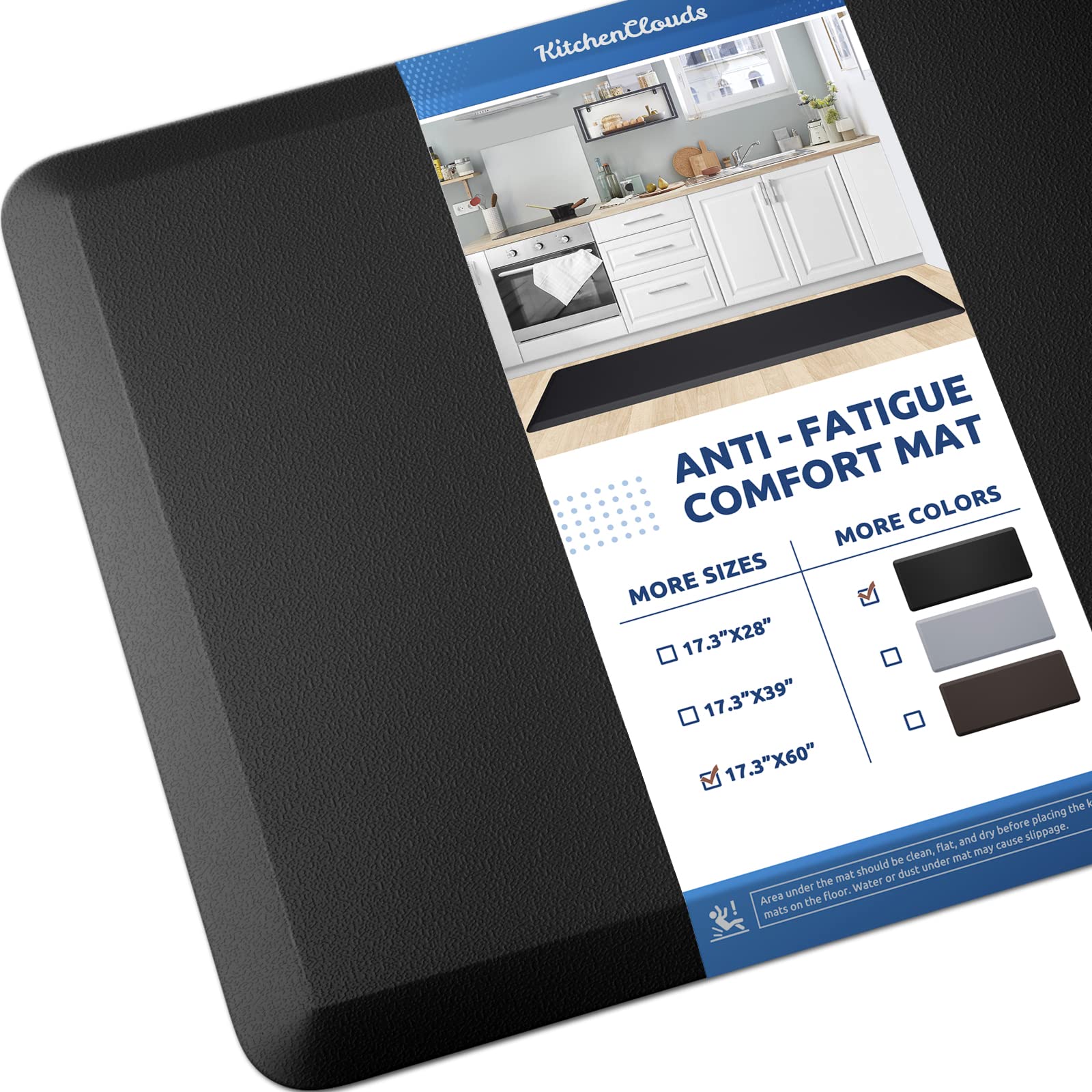 KitchenClouds Kitchen Mat Cushioned Anti Fatigue Rug 17.3"x28" Waterproof, Non Slip, Standing and Comfort Desk/Floor Mats for House Sink Office (Black)