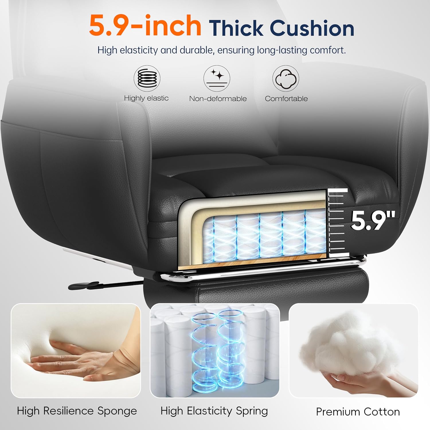 GABRYLLY Ergonomic Chair with Footrest – Wide Cross Legged Chair with Reversible Armrests, 120°Tilt, Lumbar Support,Heavy-Duty Base, Big and Tall Executive Chair Plus, Black, GY82766