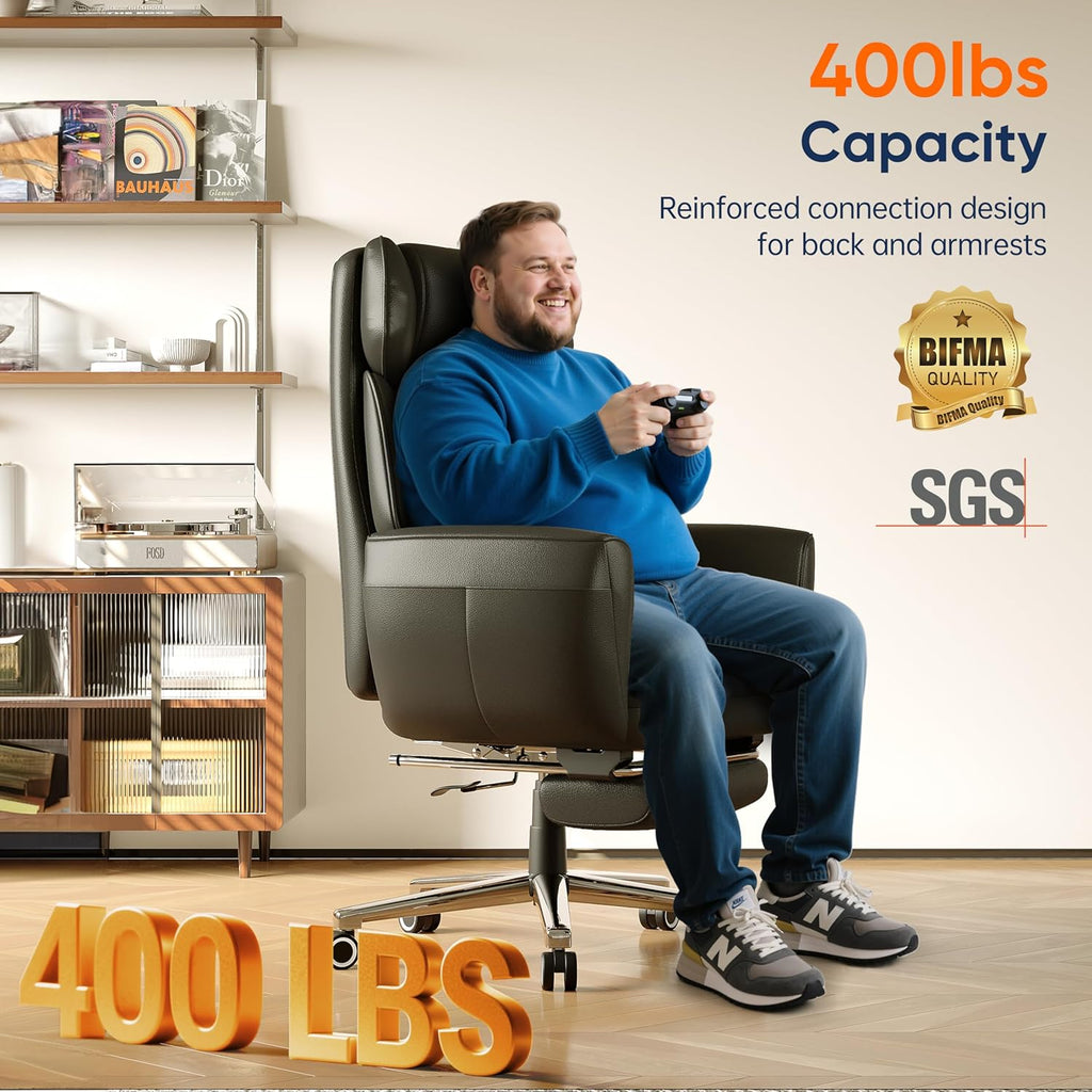 GABRYLLY Ergonomic Chair with Footrest – Wide Cross Legged Chair with Reversible Armrests, 120°Tilt, Lumbar Support,Heavy-Duty Base, Big and Tall Executive Chair Plus, Black, GY82766