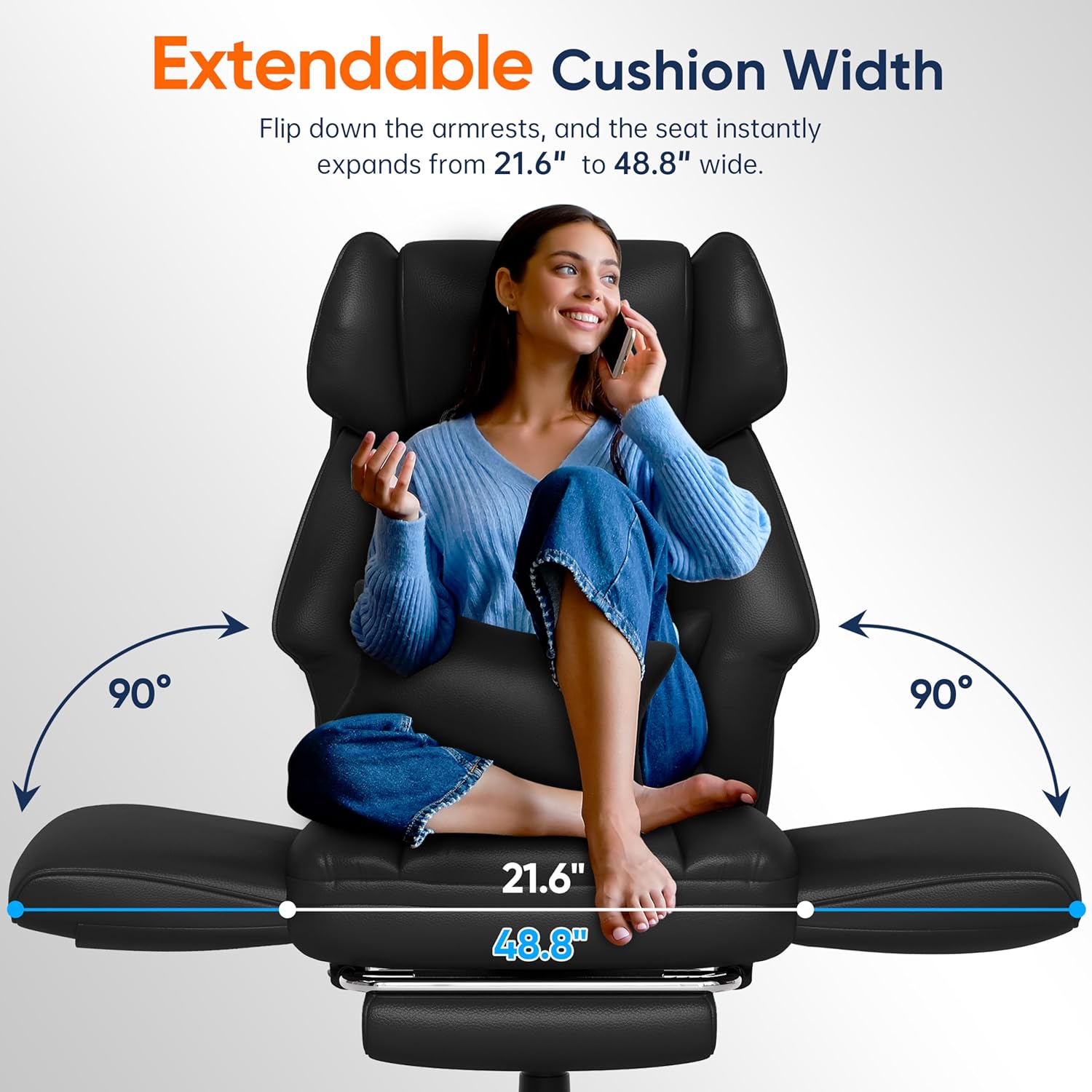 GABRYLLY Ergonomic Chair with Footrest – Wide Cross Legged Chair with Reversible Armrests, 120°Tilt, Lumbar Support,Heavy-Duty Base, Big and Tall Executive Chair Plus, Black, GY82766